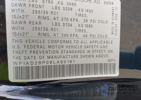 2009 Porsche Cayenne Gts z USA, uszkodzony, nr VIN WP1AD29P09LA60181